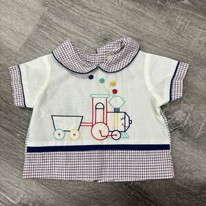 Vintage Train Peter Pan Collar Shirt 0-3 Months